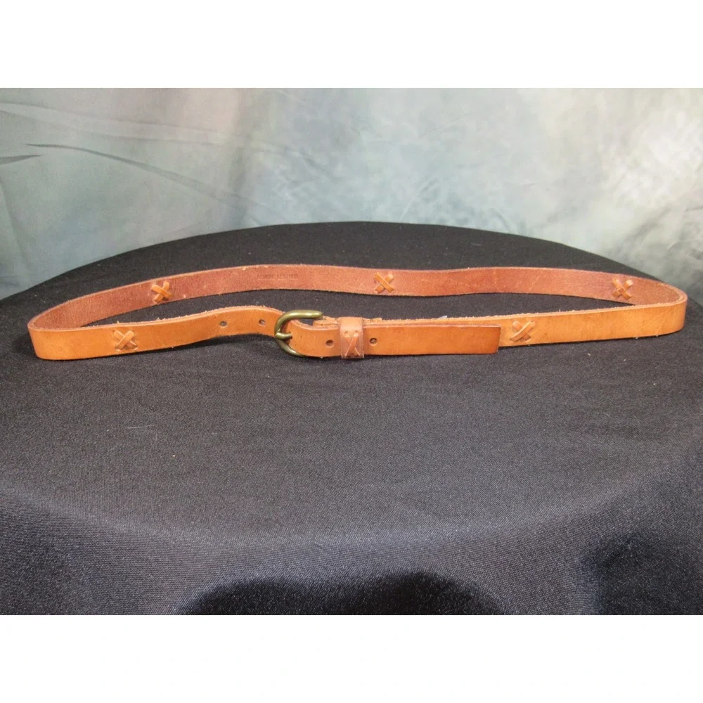 American Living Womens Cognac Brown Genuine Leather Cross Stitch Skinny Belt Lg